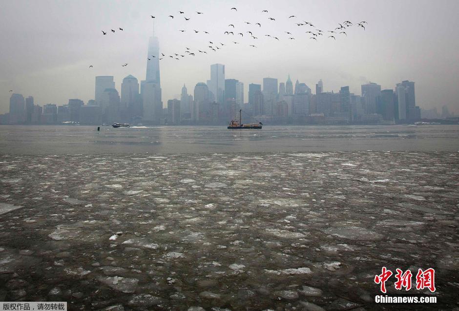 美国酷寒天气逐步缓解 纽约河面现浮冰(高清组