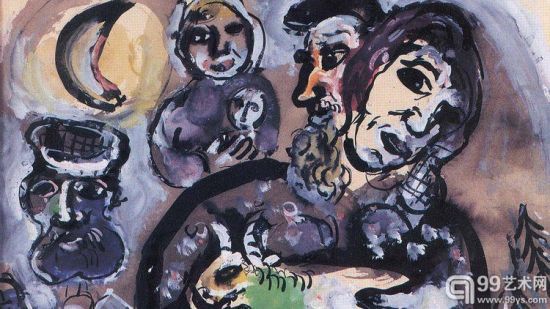 馬克·夏卡爾（Marc Chagall）的《農民》（Les Paysans）局部