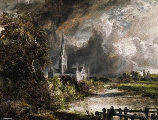 图为约翰·康斯特布尔1831年画的《洼地那边的塞利斯伯尔利教堂》。(网页截图)