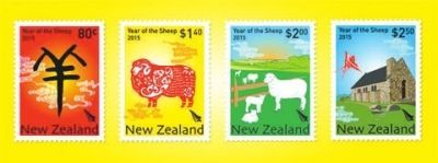 新西兰的羊年邮票展示了被誉为“绵羊国”的新西兰标志性元素