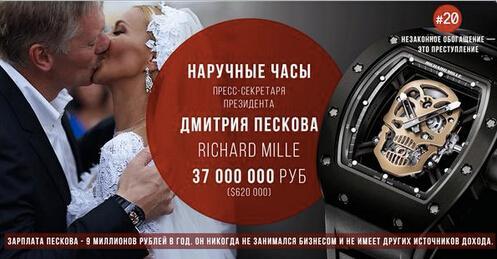 普京发言人成俄版“表叔”：手表价值超370万