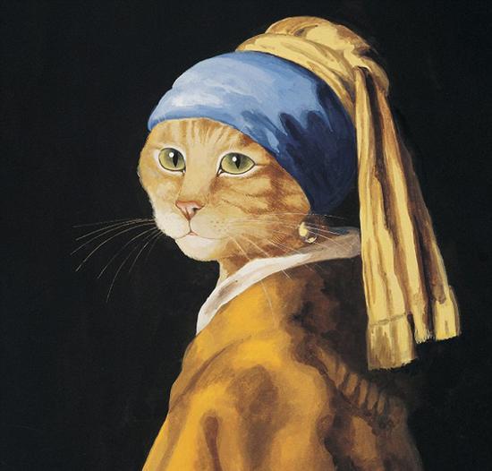 赫伯特翻改荷兰绘画大师杨·维梅尔的代表作《戴珍珠耳环的少女》。(网页截图)