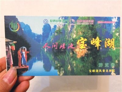 导游发给游客的宝峰湖门票，票面上没有门票价格信息。
