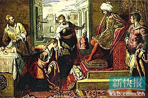 ■丁托列托知名油画作品《所罗门王的审判》遭抢。图文来自雅昌