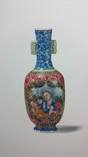 清乾隆 珐琅彩婴戏图小瓶 高9厘米