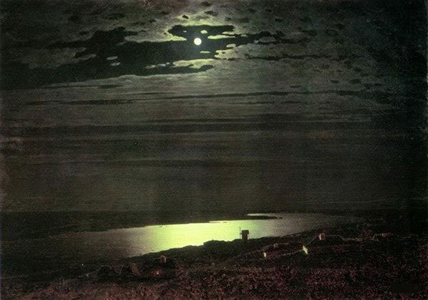 《第聂伯河上的月夜》库因芝(俄国 1880年 麻布油画)。一般人的概念中，都已经熟悉了用黄色的或是银白色来画月光，但在这幅画中，库因芝却是选用了一种粉绿色来画出月光，看上去似乎不可思议，但在整幅画中这颜色却无比地谐调，又无可替代，第聂伯河静静地躺在深暗色的河床中，闪耀着粼粼的光波，伫立在画前的观众犹如听到了隐隐的涛声，嗅到了蒙蒙的水汽，它犹如一首抒情的诗篇，一下子就慑动了全体观众的心，这正是“人人心中所有，人人笔下所无”的情景。《第聂伯河上的月夜》一画为库因芝赢得了非凡的荣誉。