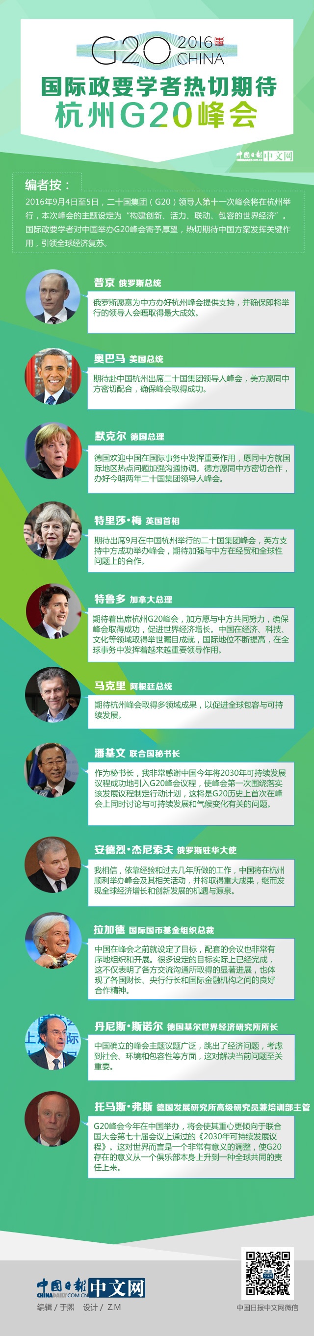 国际政要学者热切期待G20杭州峰会