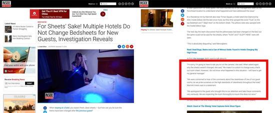 图：http://www.insideedition.com/investigative/18622-for-sheets-sake-multiple-hotels-do-not-change-bedsheets-for-new-guests-investigation-reveals