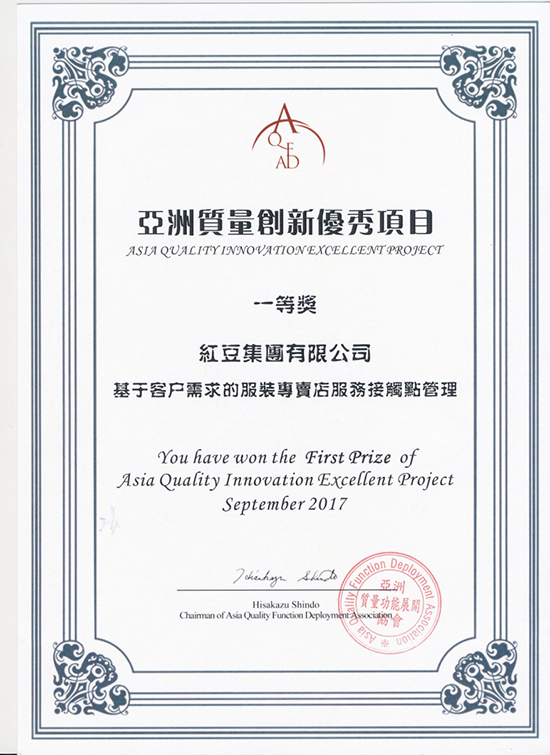 红豆集团项目获亚洲质量创新优秀项目一等奖