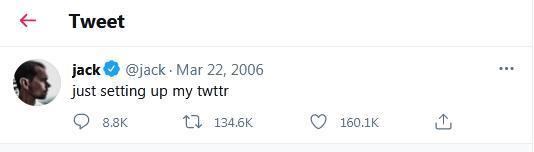 多西于2006年3月21日发布的第一条推文。(图片来源：多西社交媒体账户截图)
