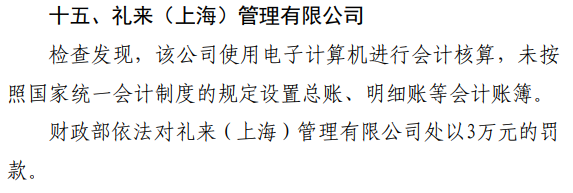 礼来（上海）管理有限公司“账簿设置不规范”被罚