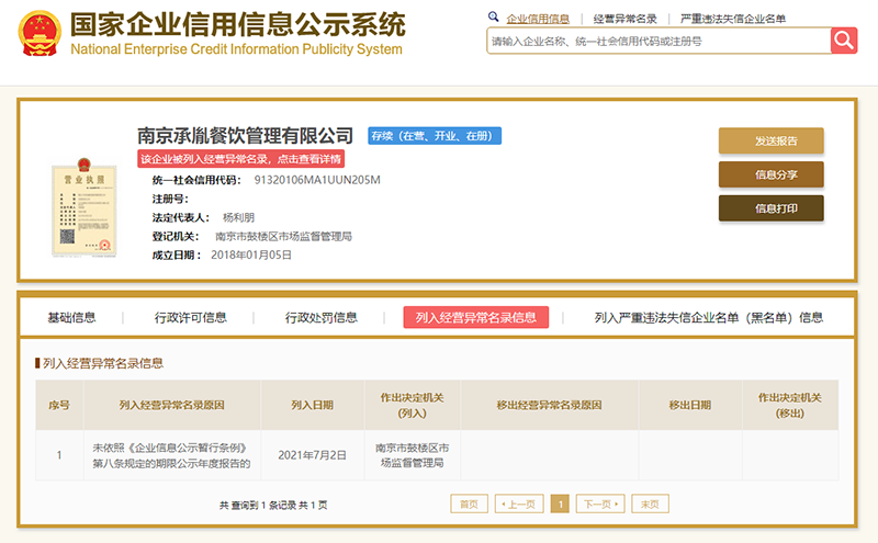 小杨生煎关联公司被列入经营异常名录 杨利朋系创始人