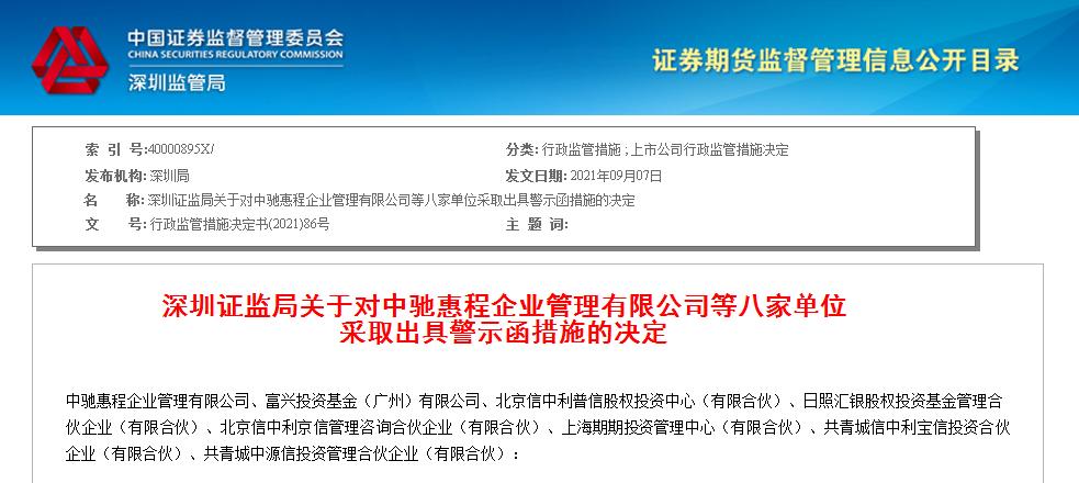 “惠程科技原控股股东持股变动未及时披露 被深圳证监局出具警示函