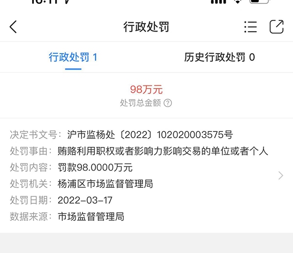 佳能医疗上海分公司向医院放射科赠送茅台等“贿赂单位或个人”被罚款98万元