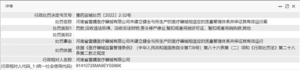 河南省雪晴医疗器械“未建立健全质量管理体系”被责令停产停业3个月
